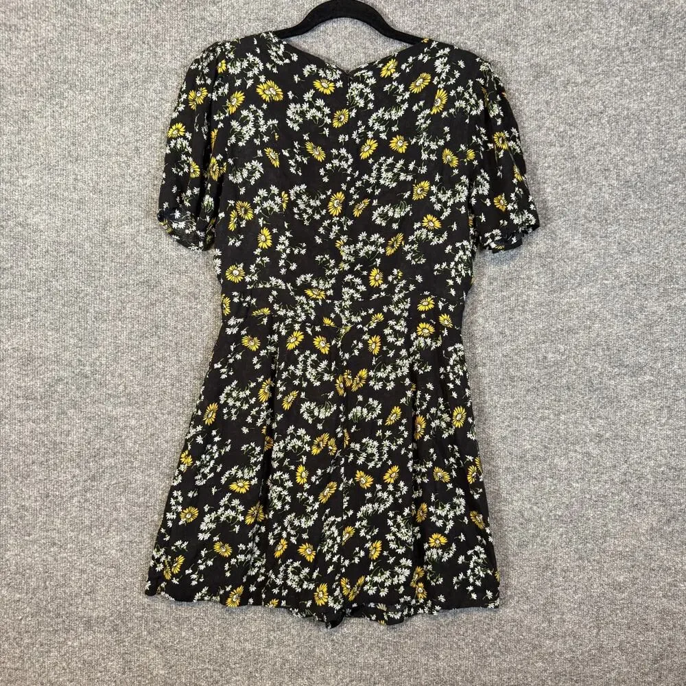 Free People Romper Dress Womens‎ 6 Black Ditsy Floral Short Sleeve Bohemian